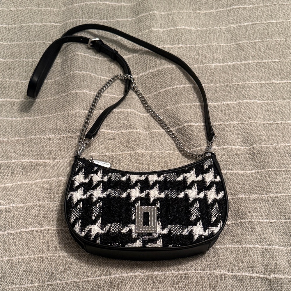 Karl Lagerfeld Paris like new Black and White Tweed Crossbody Bag